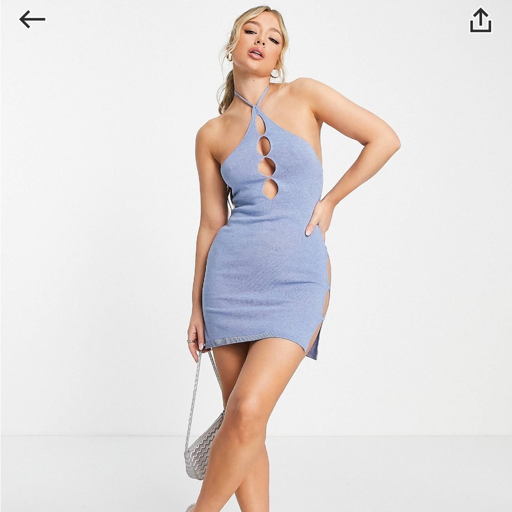ASYOU cut out halter knit beach dress in blue